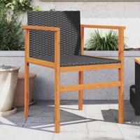 Tuinstoelen 2 st poly rattan en massief hout zwart - thumbnail