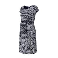 Noppies zwangerschaps- en voedingsjurk Fayette met all over print en ceintuur donkerblauw