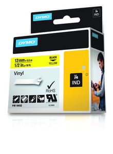 Dymo Rhino Band IND. Vinyl 12 mm x 5.5 m zwart op geel