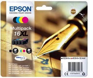 Epson Inktcartridge T1636, 16XL Origineel Combipack Zwart, Cyaan, Magenta, Geel C13T16364012