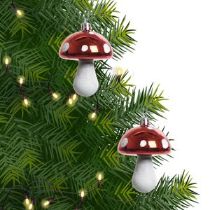 2x Kerstboomversiering paddenstoel ornamenten rood 7 cm   -