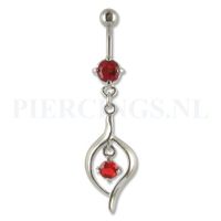 Navelpiercing hangend kristal rood - thumbnail