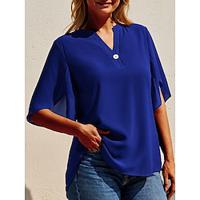 Dames Overhemd Blouse Chiffon Dagelijks Weekend Streetwear Casual Korte mouw V-hals Zwart Zomer Lente Lightinthebox