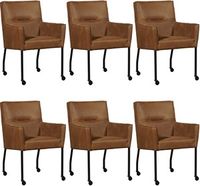 Set van 6 Bruine leren moderne eetkamerstoelen Lucky - Kenia Leer Brown (bruin leer)