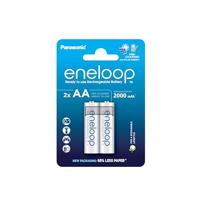 Panasonic eneloop, AA/Mignon herlaadbare batterijen, Ready-to-Use,2-pack, verbeterde capaciteit van min. 2000 mAh, 2100 laadcycli, oplaadbare in plasticvrije verpakking, Ni-MH batterij