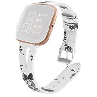 By Qubix - Compatible met Fitbit Versa 1/2 & Lite bandje TPU leer - Bloemenprint wit - Compatible fitbit bandje