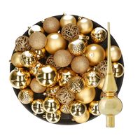 Kerstversiering kunststof kerstballen met piek goud 6-8-10 cm pakket van 37x stuks