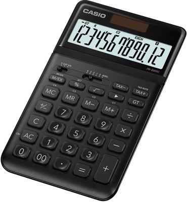 Casio JW-200SC-BK Bureaurekenmachine Zwart Aantal displayposities: 12 werkt op zonne-energie, werkt op batterijen (l x b x h) 184 x 109 x 11 mm
