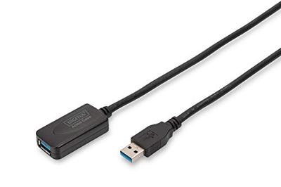 DIGITUS Actieve USB 3.0 verlengkabel - Repeater kabel - USB A male naar USB A female - 5 m - 5 Gbit/s - Plug & Play - Voeding via USB - Zwart