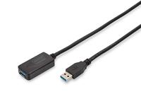 DIGITUS Actieve USB 3.0 verlengkabel - Repeater kabel - USB A male naar USB A female - 5 m - 5 Gbit/s - Plug & Play - Voeding via USB - Zwart