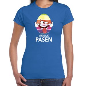 Pasen shirt blauw met vrolijk paasei die tong uitsteekt voor dames 2XL  -