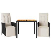 vidaXL 3-delige Bistroset met kussens poly rattan zwart, loungeset, loungeset tuin, loungeset buiten, tuinset, terrasset, tuinset lounge