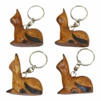 Houten Sleutelhangers Katten Naturel (Set van 4)