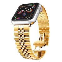 By Qubix - Metalen schakelband - Goud - Compatible met Apple watch 44mm / 45mm / 46mm / 49mm - Compatible Apple watch bandjes