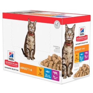 Hill&apos;s Adult Favourite Selection met kip, rund & zeevis nat kattenvoer multipack (85 g) 1 doos (12 x 85 g)