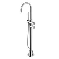 Badkraan Vrijstaand Hotbath Buddy Thermostatisch Rond Geborsteld Nikkel 2 Greeps met Handdouche