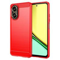 Realme C67 4G Geborsteld TPU Hoesje - Koolstofvezel - Rood