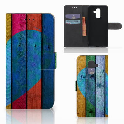 Samsung Galaxy A6 Plus 2018 Book Style Case Wood Heart - Cadeau voor je Vriend Samsung Galaxy A6 Plus 2018 Book Style Case Wood Heart - Cadeau voor je Vriend