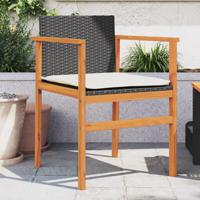 Tuinstoelen 2 st met kussens poly rattan en massief hout zwart - thumbnail