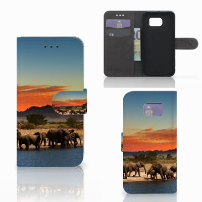 Samsung Galaxy S6 | S6 Duos Telefoonhoesje met Pasjes Olifanten Samsung Galaxy S6 | S6 Duos Telefoonhoesje met Pasjes Olifanten