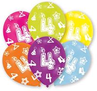 Amscan INT995659-6 latex ballonnen verjaardagskaars 4, circa 27 cm, verjaardag, feest, taartkaars