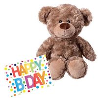 Pluche knuffel knuffelbeer 35 cm met A5-size Happy Birthday wenskaart - thumbnail