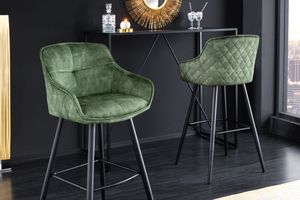 Design barkruk EUPHORIA groen fluweel zwart metalen poten barstoel met rugleuning - 43688