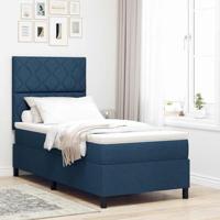 vidaXL Boxspring Bed Met Matras Marineblauw Stof 90X190 cm Modern Voor Binnengebruik Volwassenen Eenpersoons Slaapoplossing Topper Comfortabel Ontwerp Moderne Meubels