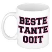 Beste tante ooit kado mok / beker wit met roze hartjes - verjaardagscadeau - thumbnail