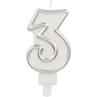 Cijferkaars '3' Wit Zilver Chique (9cm)