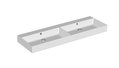 Sub 110 dubbele wastafel 140x45 cm. z/kraangat m/overloop, wit