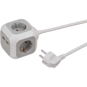 ALEA-Power 2xUSB-Charger + stekkerblok 4-voudig Stekkerdoos