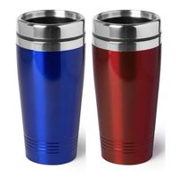 Set van 2x stuks Warmhoudbekers/warm houd bekers metallic rood en blauw 450 ml