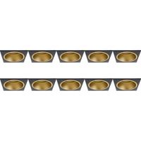 Spot Armatuur 10 Pack - Pragmi Minko Pro - GU10 Inbouwspot - Vierkant - Zwart/Goud - Aluminium - Verdiept - 90mm