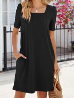 Loose Casual Square Neck Dress With No