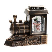 Snowglobe glitter lantaarn - trein - 21,5 x 23,5 x 10,5 cm - met licht en muziek - thumbnail