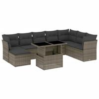 vidaXL 9-delige Loungeset met kussens poly rattan grijs