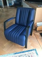 Leren fauteuil met stalen frame - blauw leer - Echt leer, Industrieel, ontdek de vele Leersoorten en Kleuren bij ShopX - thumbnail