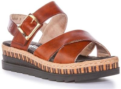 Rieker Women's Cork Open Toe Buckle Slip On Sandals (Bruin, EU 40)