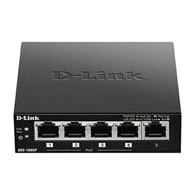 D-Link Switch 5 poorten Ethernet 10/100 Mbps met POE ideaal voor het delen van verbinding en netwerk Small Office Home Office (DES-1005P)