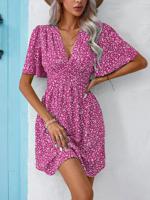 Small Floral Loose Casual Dress With No