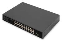 DIGITUS 18-poorts Fast Ethernet PoE netwerkswitch - 16x 100 Mbps RJ45 + 1x Gbps RJ45 combo + 1x SFP-poort - 19 inch - 185W PoE budget - 10/100 Mbps