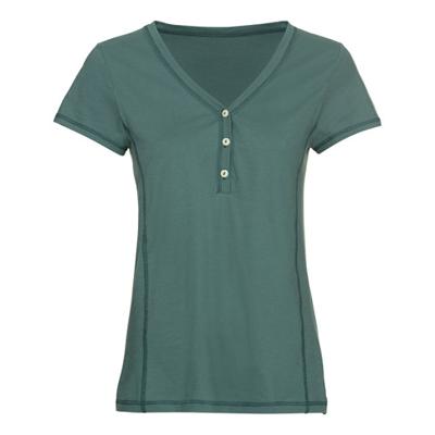 T-shirt van bio-katoen met knopen bij de V-hals, oregano 38