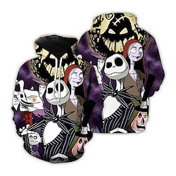 De nachtmerrie voor Kerstmis Jack Skellington Trui met capuchon Cartoon Manga Anime 3D Voorvak Grafisch Kangoeroe zak Voor Voor Stel Voor heren Dames Volwassenen Halloween Carnaval Maskerade 3D Lightinthebox