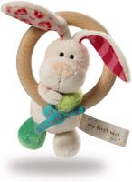 Nici bijtring Rabbit Tilli 29 x 16 x 5 cm hout/pluche wit