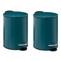 Prullenbak/pedaalemmer - 2x - metaal - blauw - 3 liter - 16 x 25 cm - Badkamer/toilet