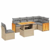 vidaXL 7-delige Loungeset met kussens poly rattan beige, tuinset, tuinmeubel, terrasset, tuinbank, terrasmeubel, loungebank, loungeset tuin