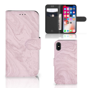 Apple iPhone X | Xs Bookcase Marble Pink - Origineel Cadeau Vriendin