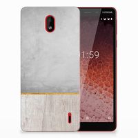 Nokia 1 Plus Bumper Hoesje Wood Concrete - thumbnail