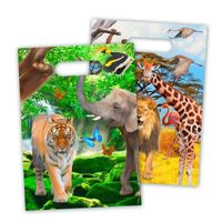 8x stuks Safari/jungle thema kinderfeestje feestzakjes/uitdeelzakjes 16,5 x 23 cm